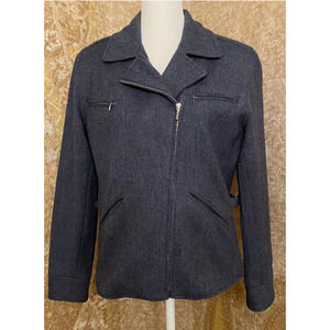 Women's Lauren Ralph Lauren 100% Lambswool Smokey Blue Full Zip Jacket Size 8